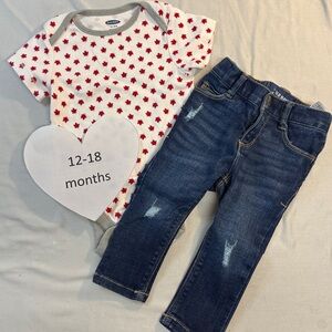 Old Navy - Red Star Bodysuit and Blue Jeans Set
